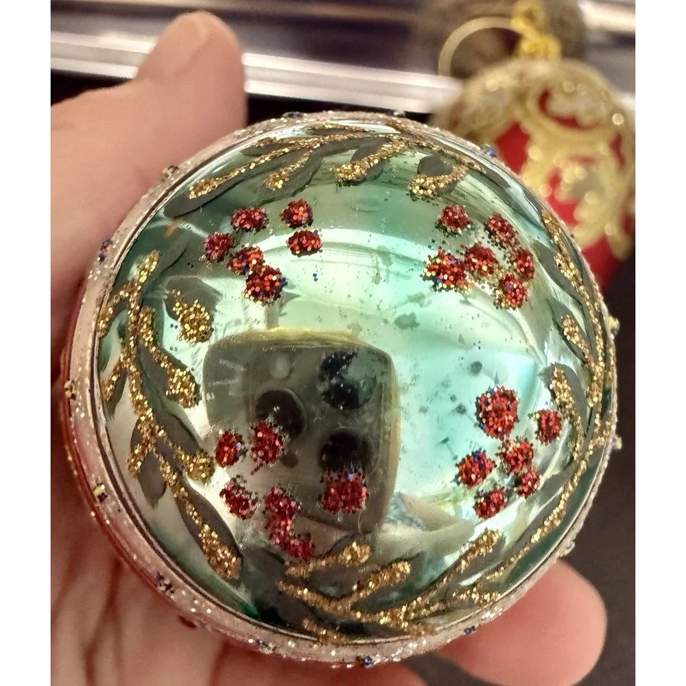 Dept 56 Christmas Ornament Blown Glass VTG Glitter Sequins Paint
